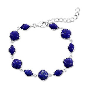 Bella Silver Sterling Silver, Multi-Shaped Link Bracelet - Lapis - Blue - 6.5+1 Inch - 1 of 2
