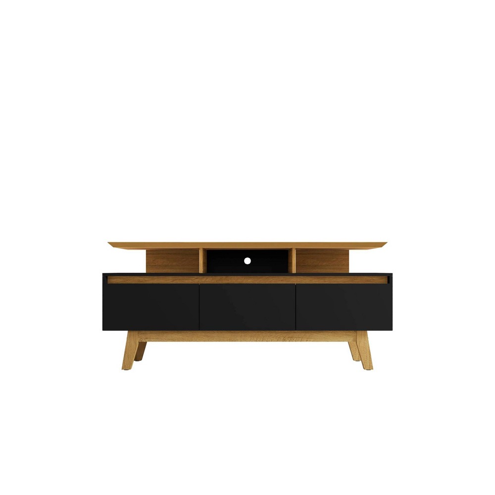 Yonkers TV Stand for TVs up to 60" Black/Cinnamon - Manhattan Comfort: Mid-Century Entertainment Center with Storage