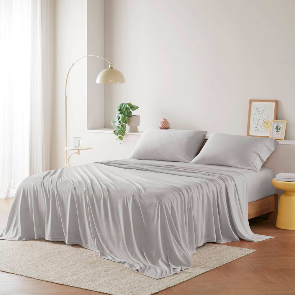 Intelligent Design Full Cotton Blend Jersey Knit All Season Sheet Set Gray