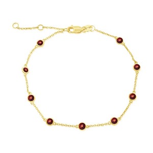 Classic Gold 14K Yellow Gold, 1.17ct Gemstone Station Bracelet - Garnet - Red - 6.5+1 Inch - 1 of 2