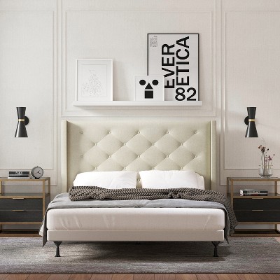 Glenwillow Home Huppe Button Tufted MCM Wingback Upholstered Headboard