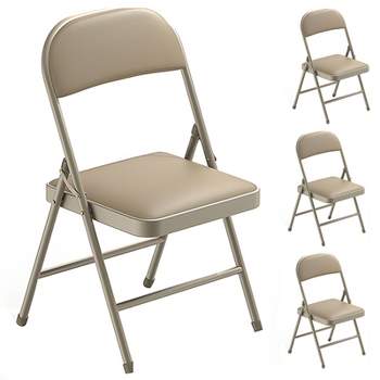 SKONYON 4 Pack Folding Chairs with Padded Seats for Events Office Weddings 330lbs Capacity Khaki