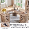 SinCiDo Farmhouse 60" L Shaped Corner Desk, Wooden Executive Office Desk w/ Charging Station, File Drawer & Storage Cabinet - 3 of 4