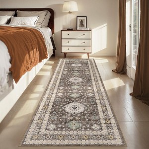 Faux Wool Boho Vintage Floral Printed Area Rug Machine Washable Foldable Ultra Thin Non Slip Stain Resistant Pet Friendly Carpet For Home Decor - 1 of 4