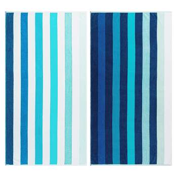Coastal Blues Cotton Oversized Reversible Beach Towel Set of 2 by Blue Nile Mills