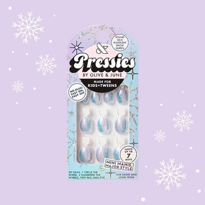 Olive & June Pressies Fake Nails - XS Round - Iridescent Snow Queen - 28ct