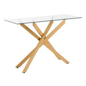VEVOR Glass Coffee Table, Modern Rectangle Sofa Side Table with Tempered Glass Top & Iron Cross-Legs, Golden Geometric Consloe Desk, Gold - 1 of 4