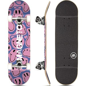 Magneto Skateboard | Maple Wood | ABEC 5 Bearings | Double Kick Concave Deck | For Beginners, Teens & Adults (Droopy Smile) - 1 of 4