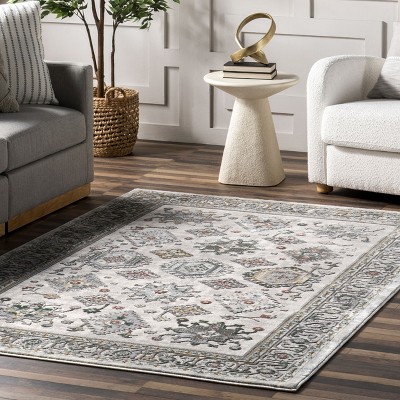 Beige Traditional Bordered 3x5 Chenille Area Rug