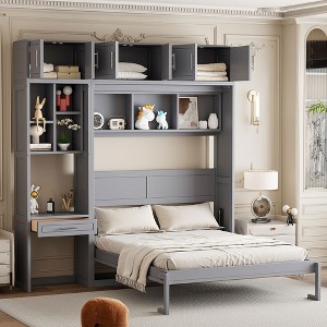 KIGFTSOD Wall Murphy Bed with Desk, Top Cabinet and Storage Shelves, Space Saving Foldable Bed - 1 of 4