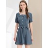 Allegra K Women's Square Neck Tie Waist A-Line Button Down Shirt Dress - 3 of 4