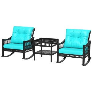 Resenkos 3-Piece Patio Bistro Set,PE Rattan, Rocking Chair with Tempered Glass Table Top, - 1 of 4