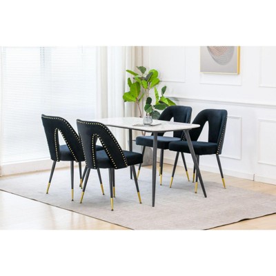 NicBex Velvet Dining Chairs Set of 2,Comfy Kitchen Chair with Nailheads and Gold Tipped Black Metal Legs for Dining Room,Kitchen