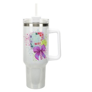 Elanze Designs Pickleball Paddle & Bow Paint Splatter Coquette 40 Oz. Stainless Steel Water Bottle Coffee Mug, Spill & Leak Resistant, Travel Tumbler - 1 of 1