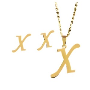 Initial Letter Pendant Necklace Earrings Set for Women Gold Plated Stainless Steel by Ginger Lyne - 1 of 4