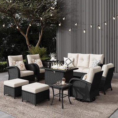 LayinSun Outdoor Patio Furniture Set, Black Rattan Wicker Sectional Swivel Rocker Chairs Sets