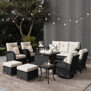 LayinSun Outdoor Patio Furniture Set, Black Rattan Wicker Sectional Swivel Rocker Chairs Sets - 1 of 4