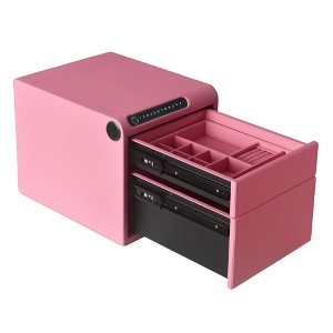 UNISOAR Biometric Fingerprint Jewelry Safe for Home Office , Leather Wrapped Safe Slide-Away Drawer, Digital Keypad & Fingerprint Lock - 1 of 4