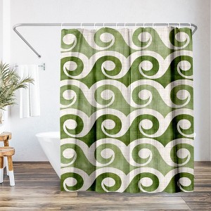 Americanflat 71" x 74" Shower Curtain, Retro Waves In Green by Modern Tropical - 1 of 4