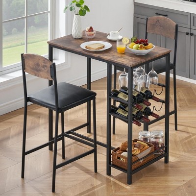 Whizmax Bar Table Set for 2 with Footrest, Kitchen Dining Table with 2 Upholstered Chairs, Small Space Counter Height Barstools for Counter Bar