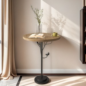 FONTOI Round Side Table for Small Spaces, Side Table, Coffee Table with Metal Leg for Living Room, Acacia Wood, 15.75"*24.4"*15.75" - 1 of 4