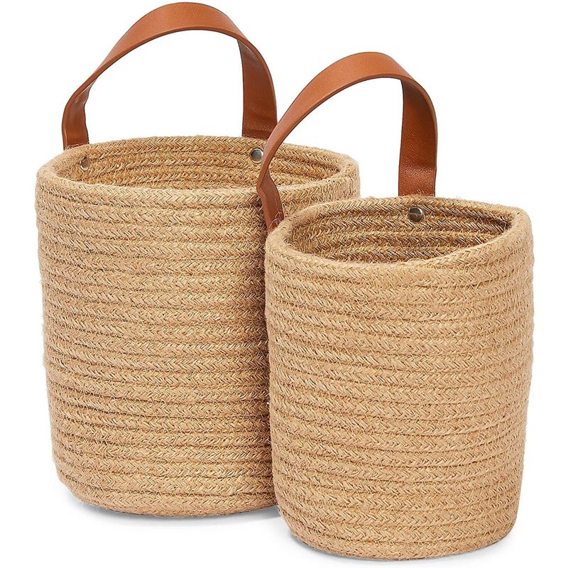 Farmlyn Creek 2 Pack Hanging Flower Planter Pots, Indoor Jute Woven Cotton Rope Plant Basket, Brown, 2 Sizes, 4 of 11