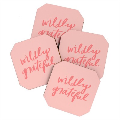 Chelcey Tate Wildly Grateful Pink Set of 4 Coasters - Deny Designs