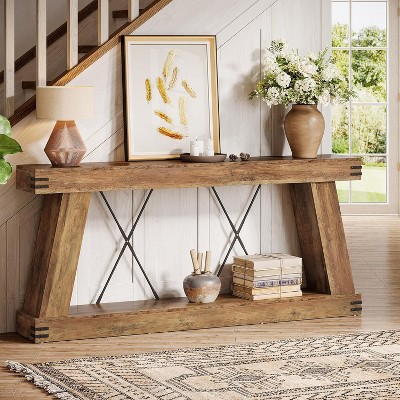 Tribesigns 70.87" Farmhouse Console Table, 2-Tiers Sofa Table Behind Couch with Storage