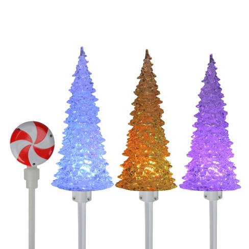 3 Pc Set Multi Color LED Lighted Twig Stake Indoor Outdoor Christmas Tree Decor