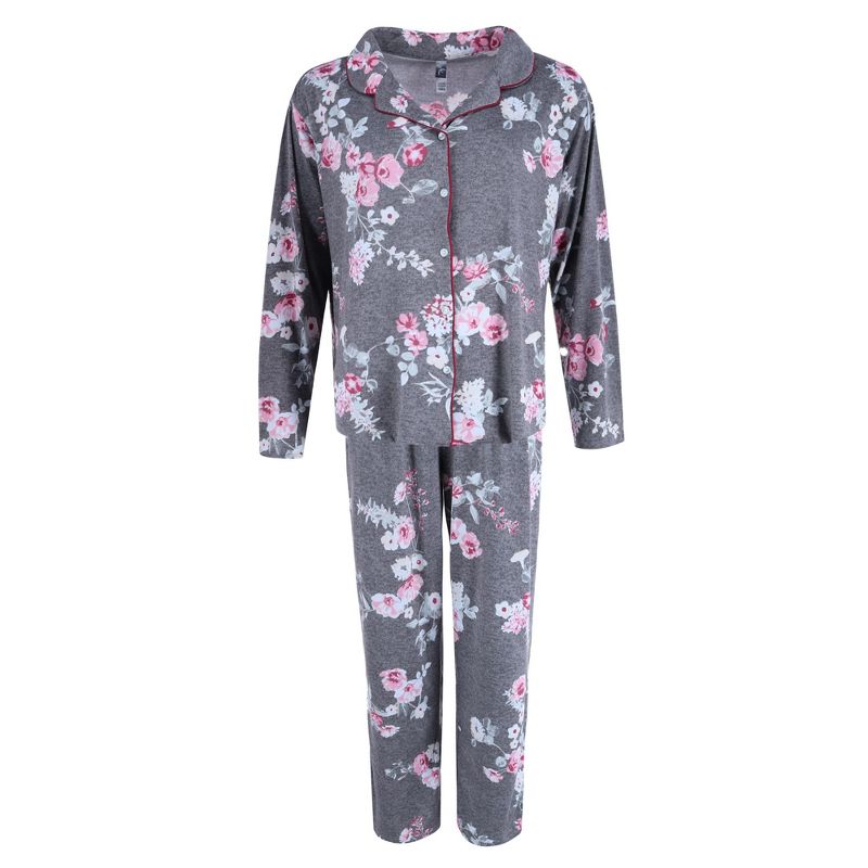 PJ Couture Women's Floral Print Notch Collar Pajama Set, 1 of 4