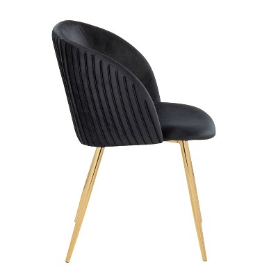 Fran Pleated Black Velvet and Gold Metal Dining Chairs (Set of 2)
