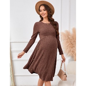 Maternity Sweater Dress Lantern Sleeve Crew Neck A-Line Swing Knit Dress Casual Loose Winter Pullover Sweater Midi Dresses Green M - 1 of 1