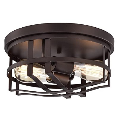 Chloe Lighting IRONCLAD Industrial 2 Light Oil Rubbed Bronze Ceiling Flush Fixture 12" Wide