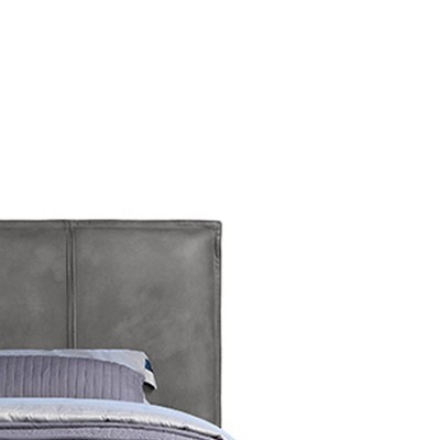 Metis Gray Top Grain Leather Upholstered Queen Bed with Metal Legs