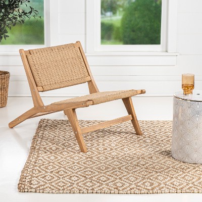 Parker Mid-Century Brown Teak Wood Woven Armless Lounge Chair