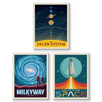 Americanflat 3 Piece Set - Vintage Space Exploration 1 mid century Wall Art for Child Bedroom By Anderson Design Group
