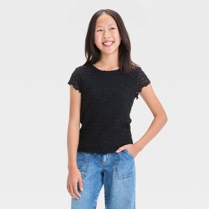 Girls' Short Sleeve Lace T-Shirt - art class™ - 1 of 3