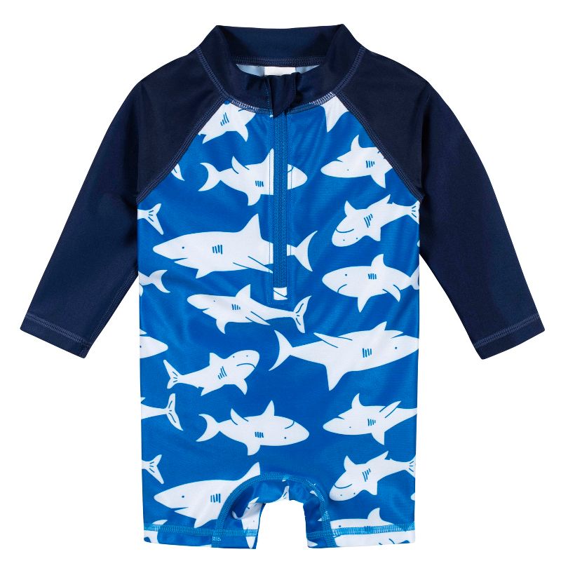Gerber Baby and Toddler Boys' Long Sleeved Rashguard One Piece Swimsuit, 1 of 9