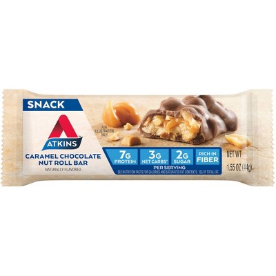 Atkins Caramel Chocolate Nut Roll Whey Protein Snack Bars - 7g Protein - 5ct: 7.76oz, Chewy, Ready to Eat