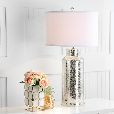 Silver Mercury Glass Bottle Table Lamp Set with White Drum Shades