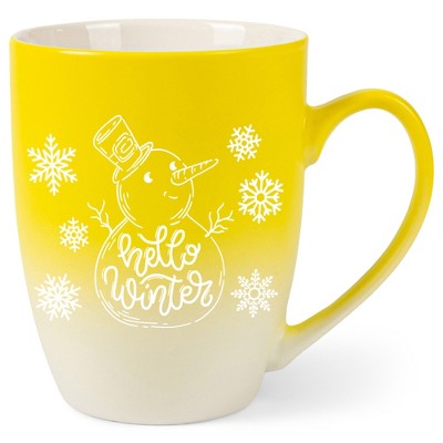 Elanze Designs Hello Winter Two Toned Ombre Matte Yellow and White 12 ounce Ceramic Stoneware Coffee Cup Mug