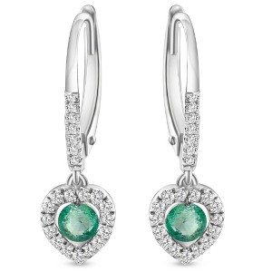 Pompeii3 5/8Ct TW Emerald Lever Back Dangle Hoops White Gold Heart Earrings 3/4" Tall - 1 of 3
