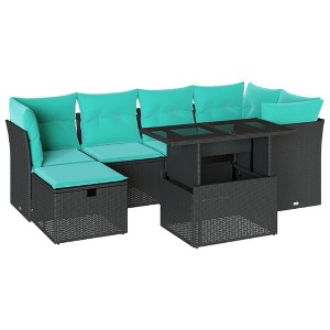 vidaXL Patio Sofa Set with Cushions and Table Outdoor Garden 7 Piece Poly Rattan - Black without storage - 1 of 4