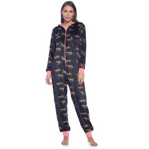 Ashford & Brooks Women's Mink Fleece Hooded One Piece Pajama Jumpsuit - 1 of 4
