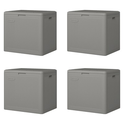 Suncast 22 Gallon Indoor or Outdoor Small Patio Deck Box, Plastic Storage Bin for Lawn, Garden, Garage, & Home Organization, Stoney (4 Pack)
