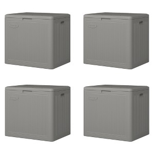 Suncast 22 Gallon Indoor or Outdoor Small Patio Deck Box, Plastic Storage Bin for Lawn, Garden, Garage, & Home Organization, Stoney (4 Pack) - 1 of 4