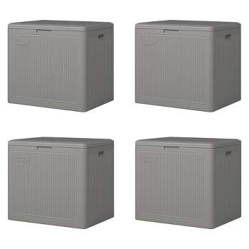 Suncast 22 Gallon Indoor or Outdoor Small Patio Deck Box, Plastic Storage Bin for Lawn, Garden, Garage, & Home Organization, Stoney (4 Pack)