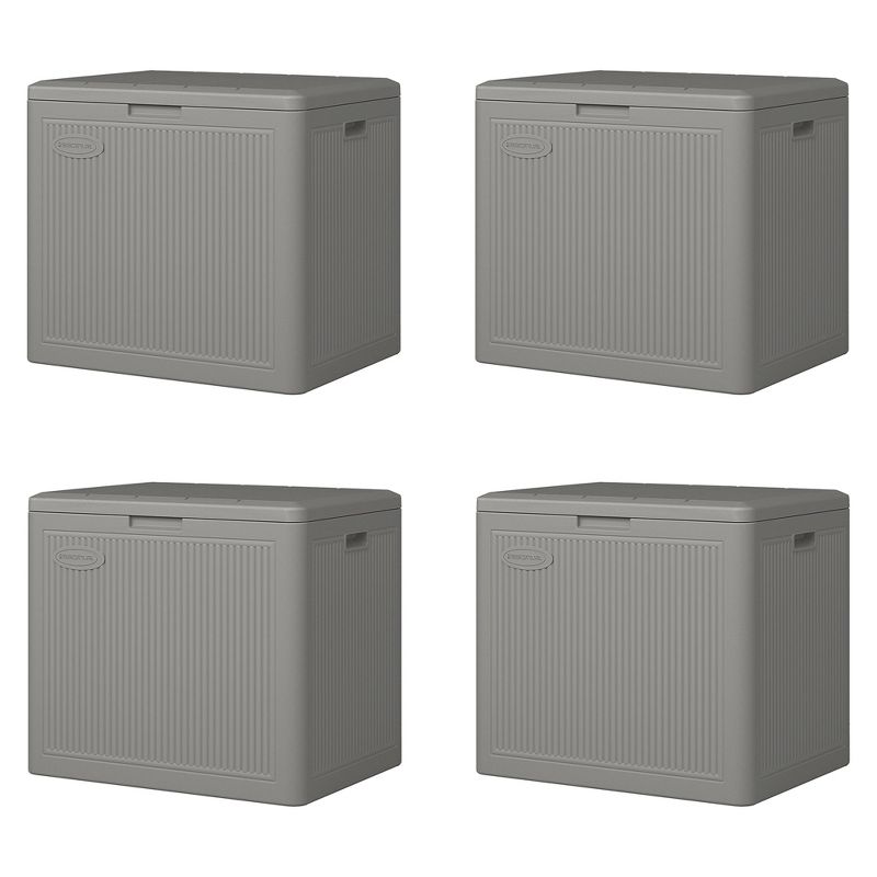 Suncast 22 Gallon Indoor or Outdoor Small Patio Deck Box, Plastic Storage Bin for Lawn, Garden, Garage, & Home Organization, Stoney (4 Pack), 1 of 7
