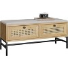 Rattan Shoe Bench, Entryway Bench with 2 Storage Drawers Wooden Storage Bench with Linen Seat Cushionfor Entryway Hallway - 2 of 4
