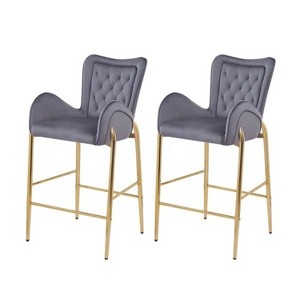 28.75inch Counter Height Bar Stools Set of 2, Bar Height Arm Chairs, Velvet Fabric Stools with Golden Legs and Footrests,Gray - 1 of 4